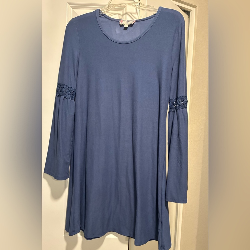 Pink Rose Blue Long Sleeve Dress